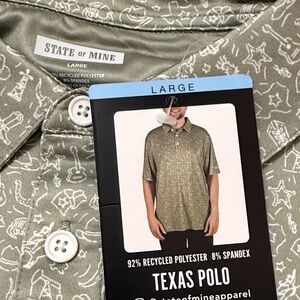 State of Mine Olive Green Texas Polo with White Print L NWT